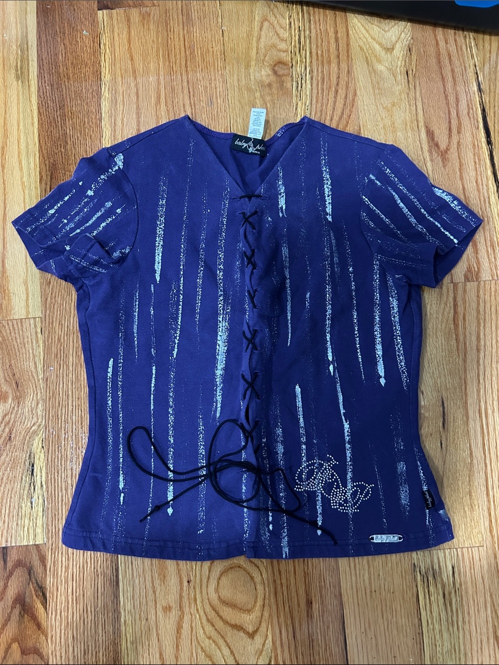 Baby Phat Deep Purple Lace-Up Short Sleeve Tee with Silver Accents